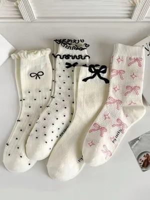 4 Pair Cute Winter Bowknot Socks